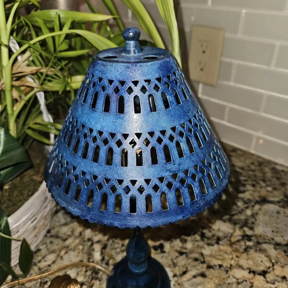 Vintage Metal Lamp With Pierced Metal Shade 13